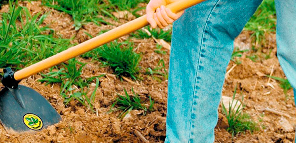 Homem com enxada usando em terra